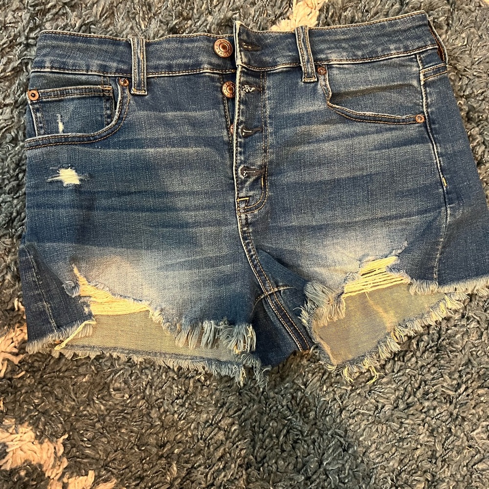 American Eagle Outfitters Blue Distressed Denim Shorts